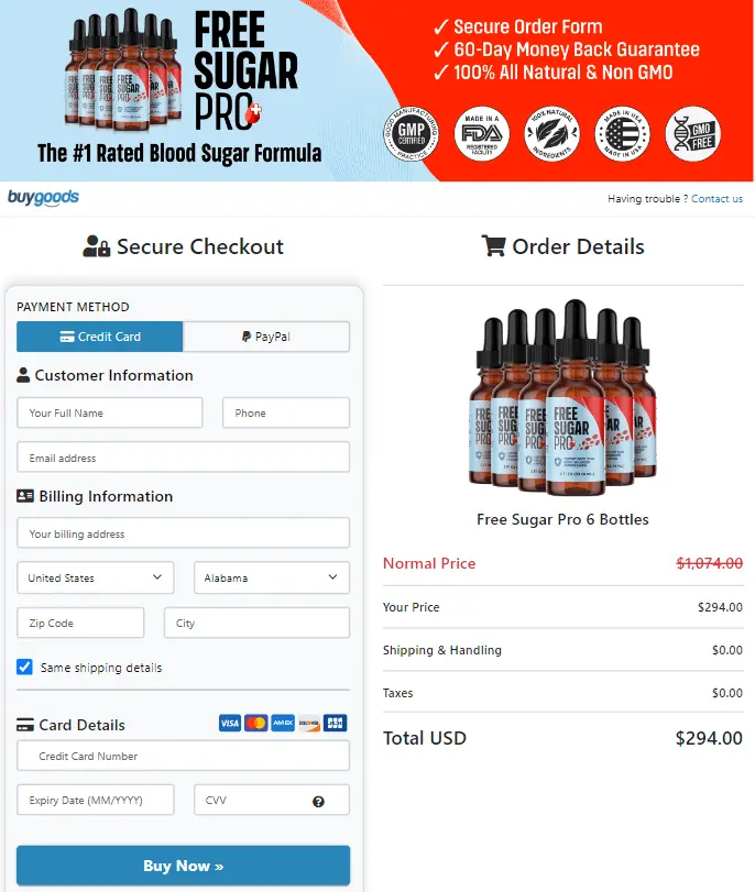 free sugar pro order page